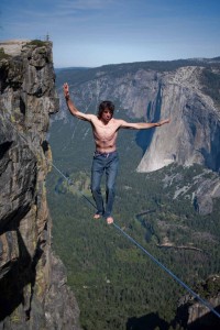 Click here to see important Warning. (Dean Potter is shown here soloing Taft Point. DO NOT ATTEMPT ANYWHERE!)
